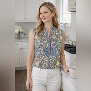 J. McLaughlin 100 % Silk Sleeveless Button Front Blouse